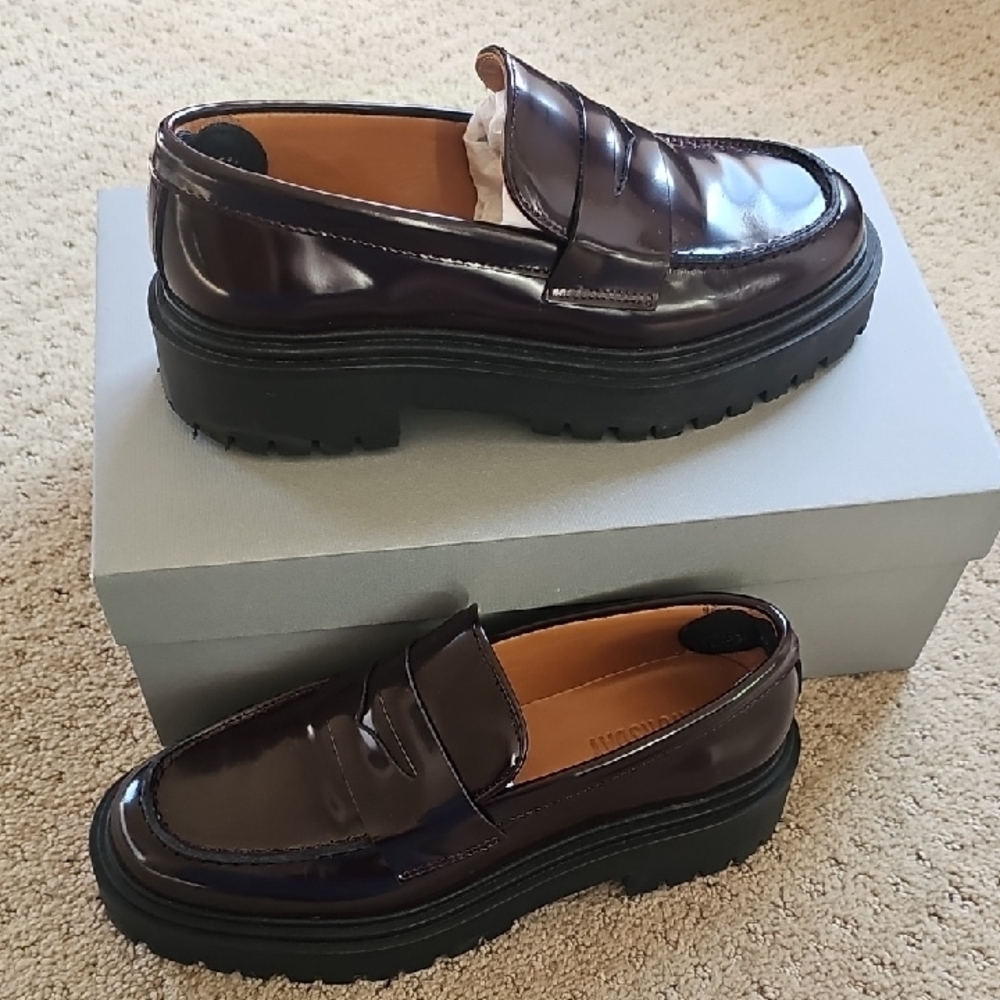 Thursday boots Burgundy Platform Penny Loafers with Black Soles